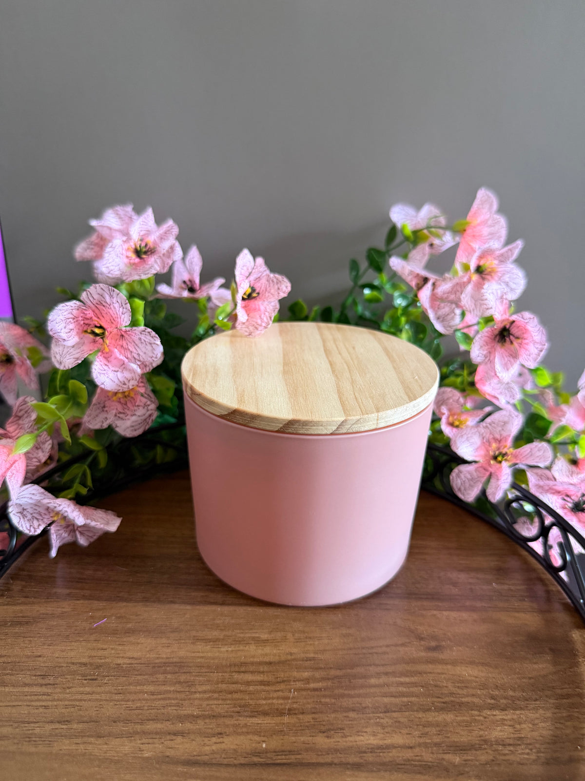18 oz pink candle jar with lid