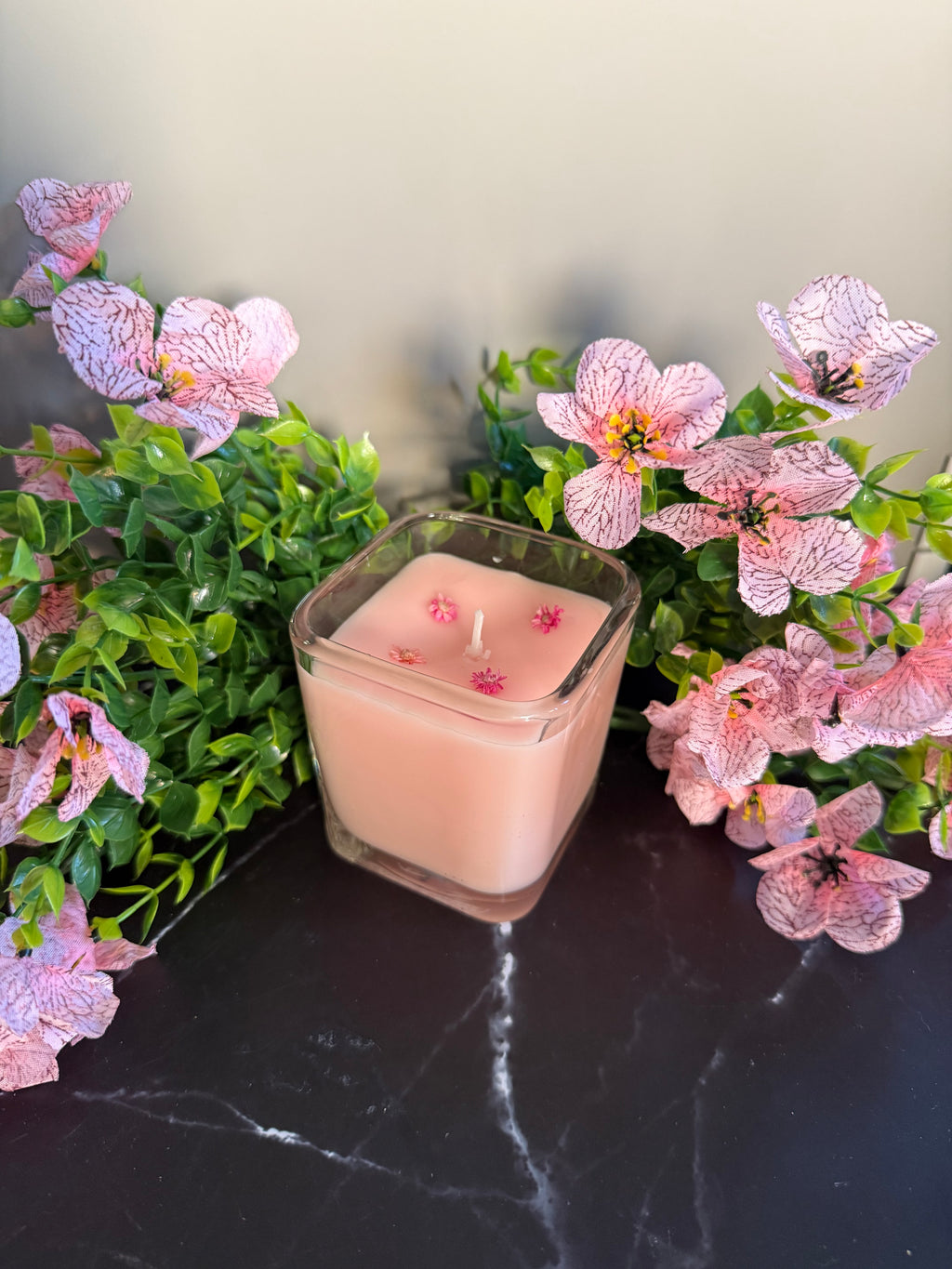 Square glass soy candle