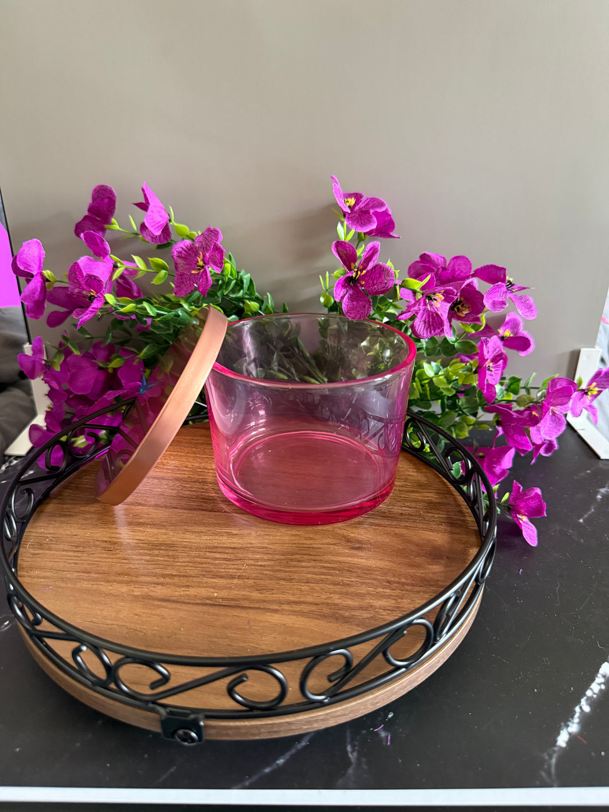 Pink candle jar with lid filled with wax sent, and color of your choice