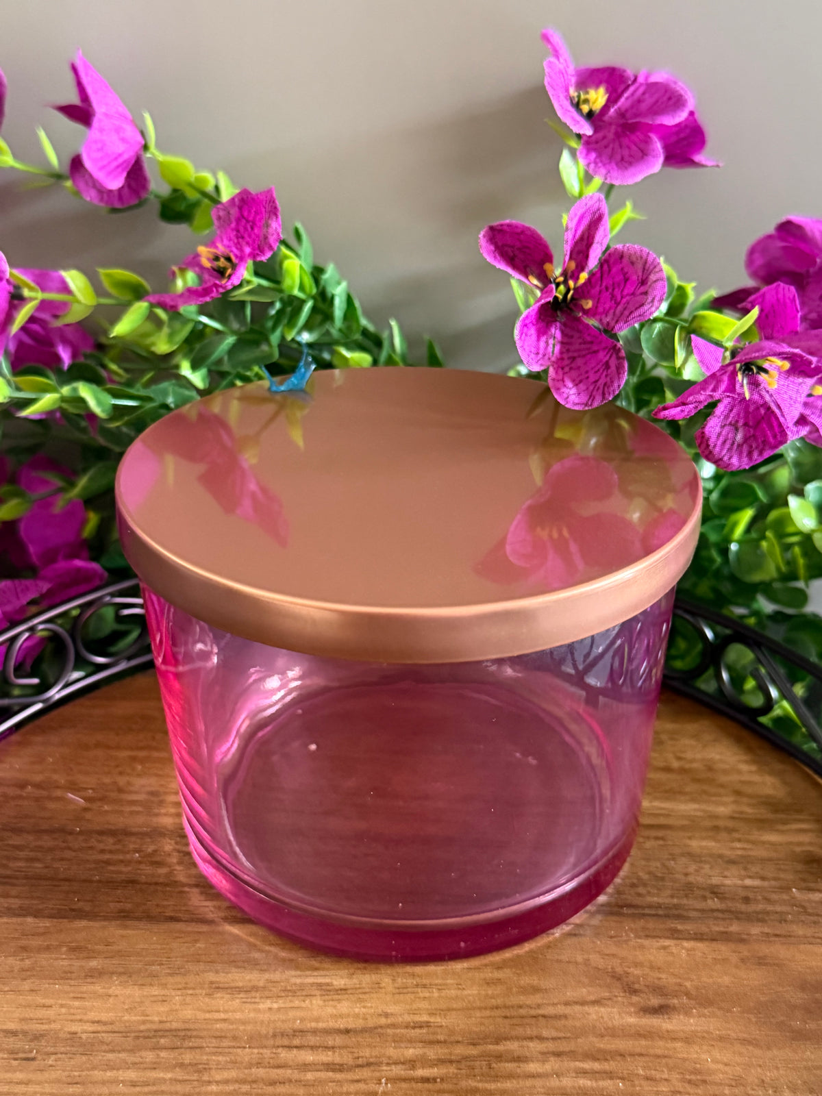Pink candle jar with lid filled with wax sent, and color of your choice