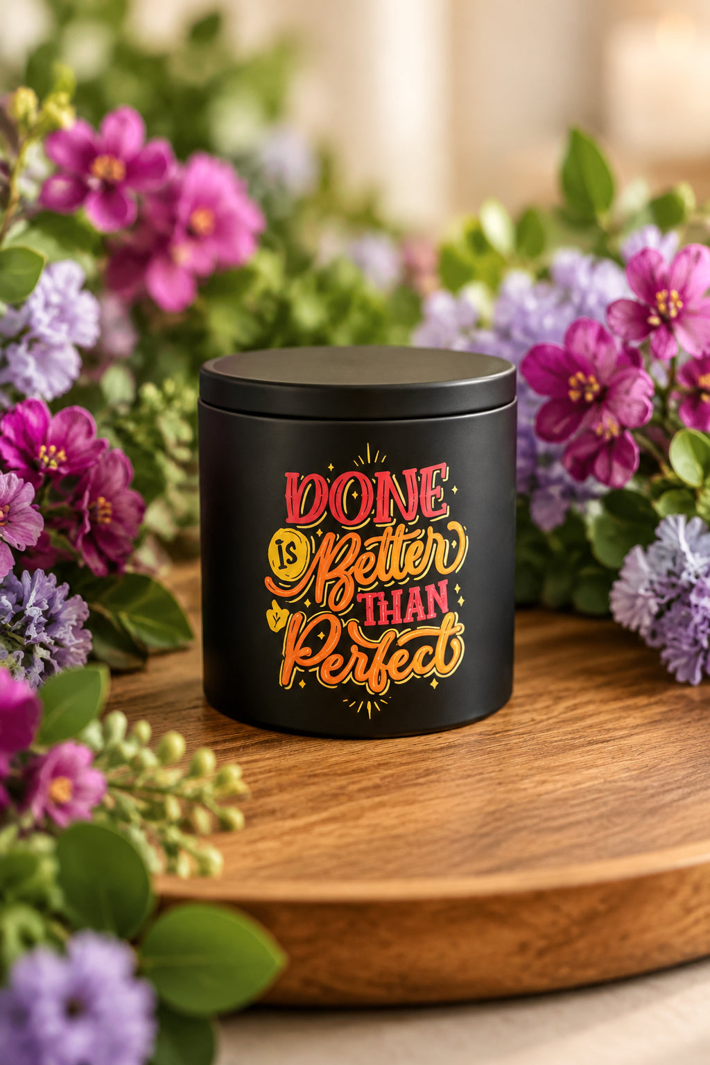 Tin candle holders with inspirational quote or uplifting note