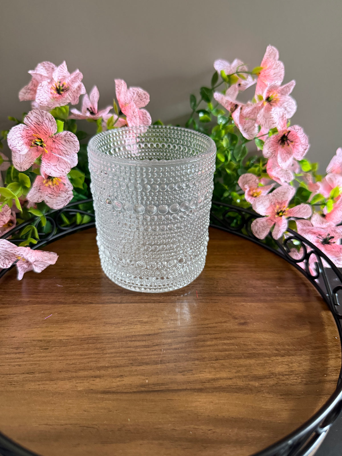 Decorated glass jar with lid