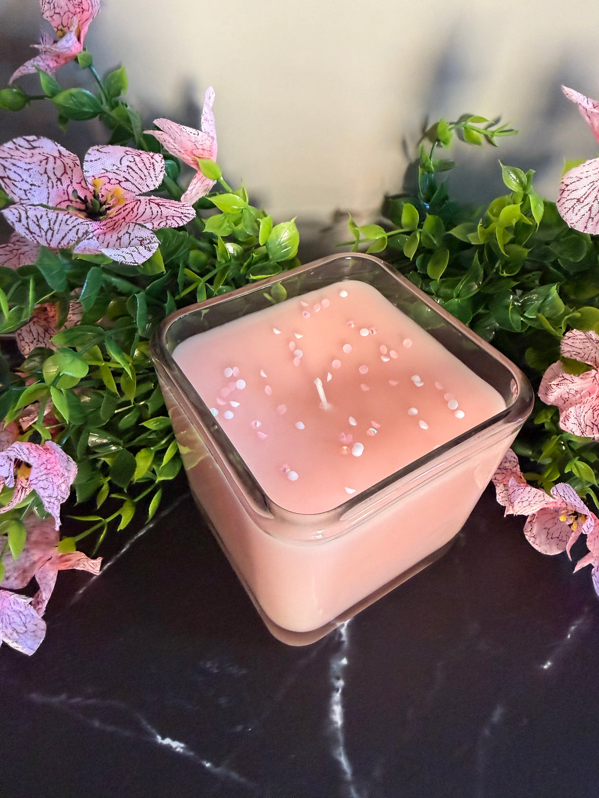 Square glass soy candle