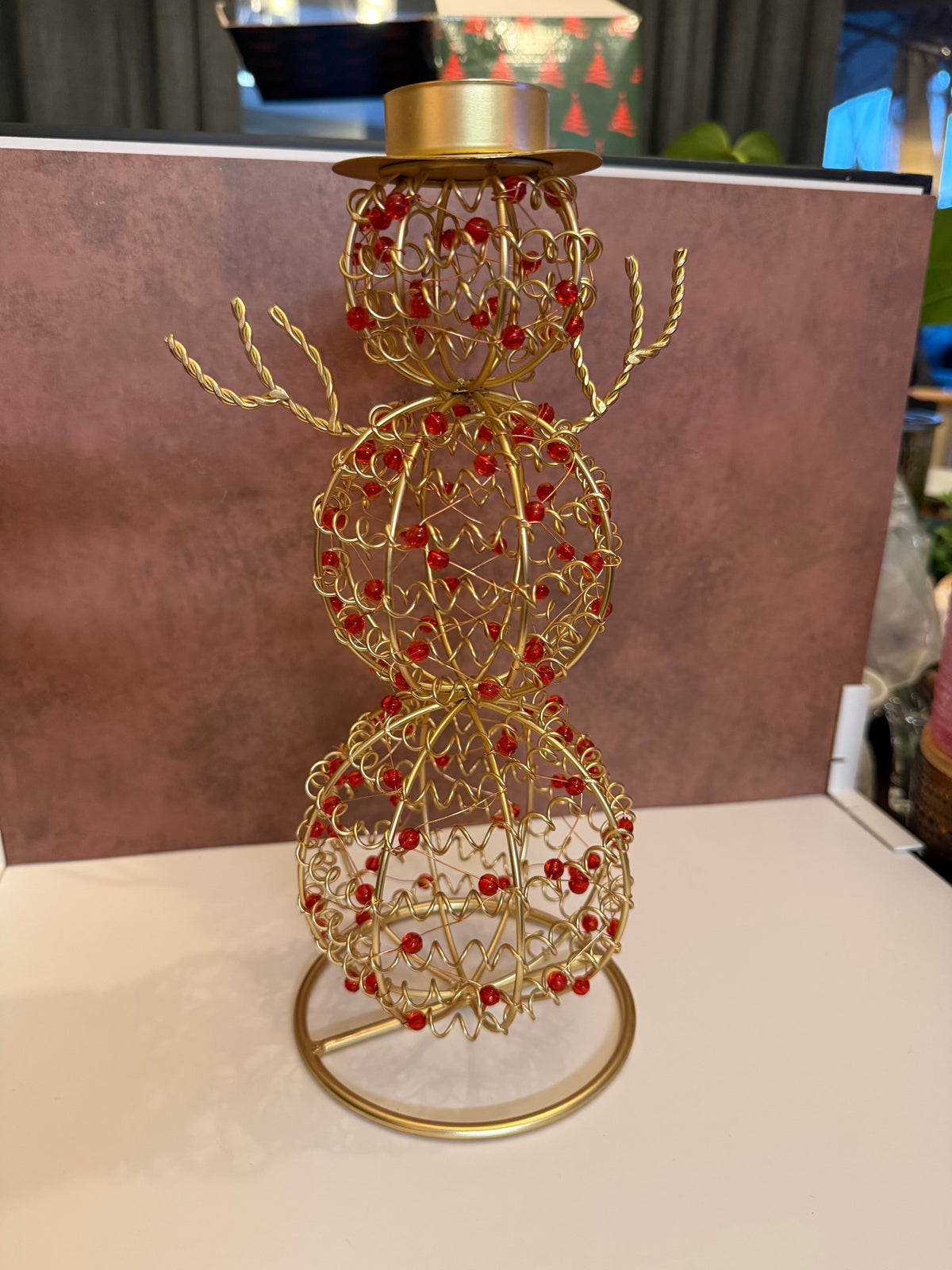 Gold snowman candle holder