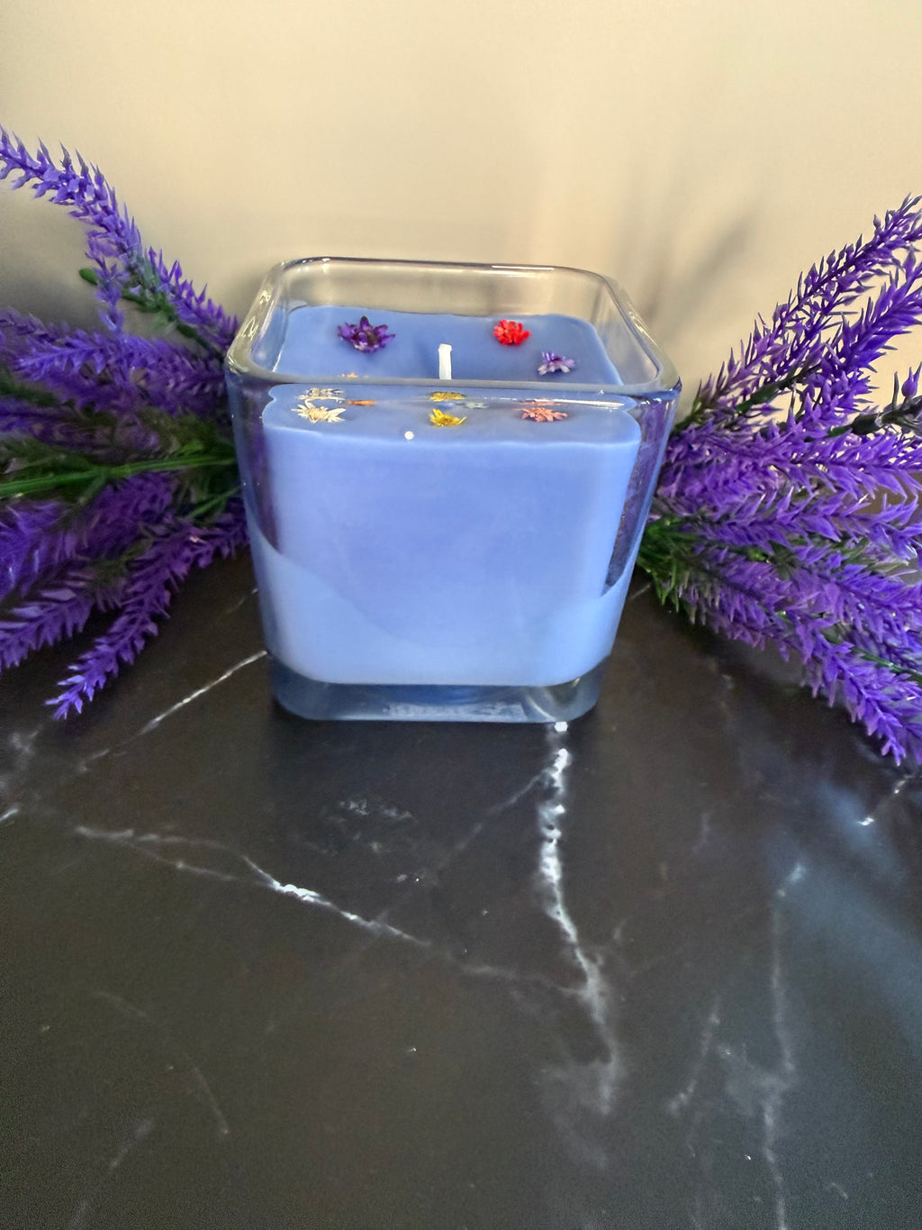 Square glass soy candle