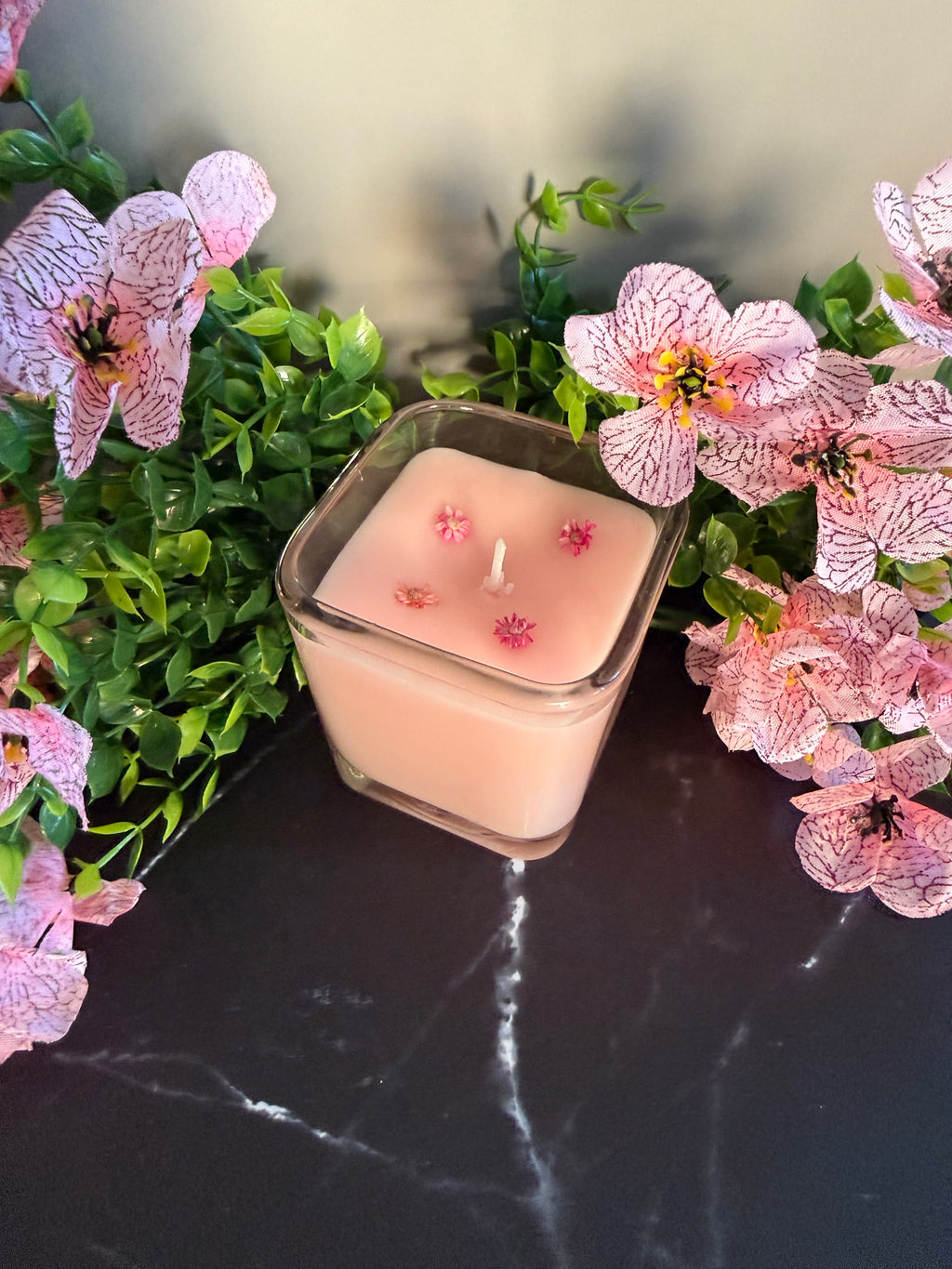 Square glass soy candle