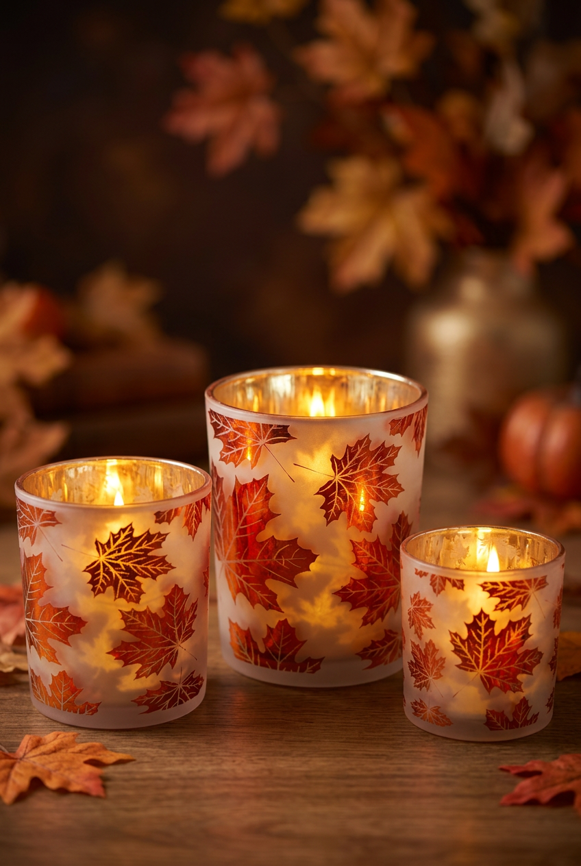 Fall decor, candleholders with candles on inside