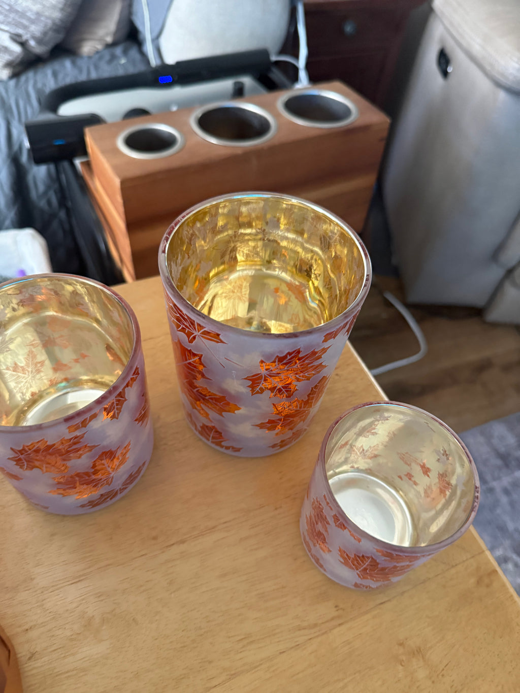 Fall decor, candleholders with candles on inside