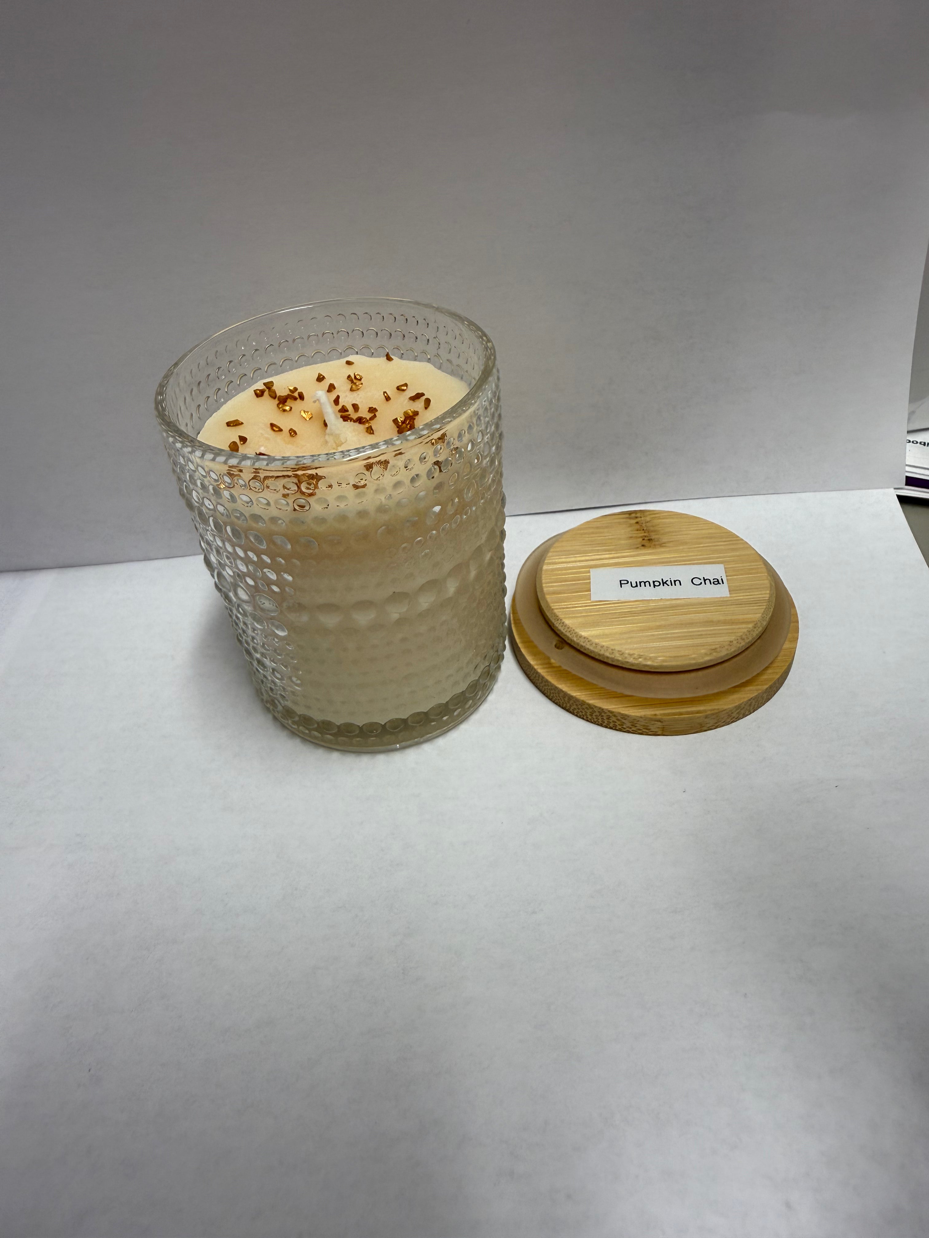8 ounce decorative jar filled with soy candle scent of your choice