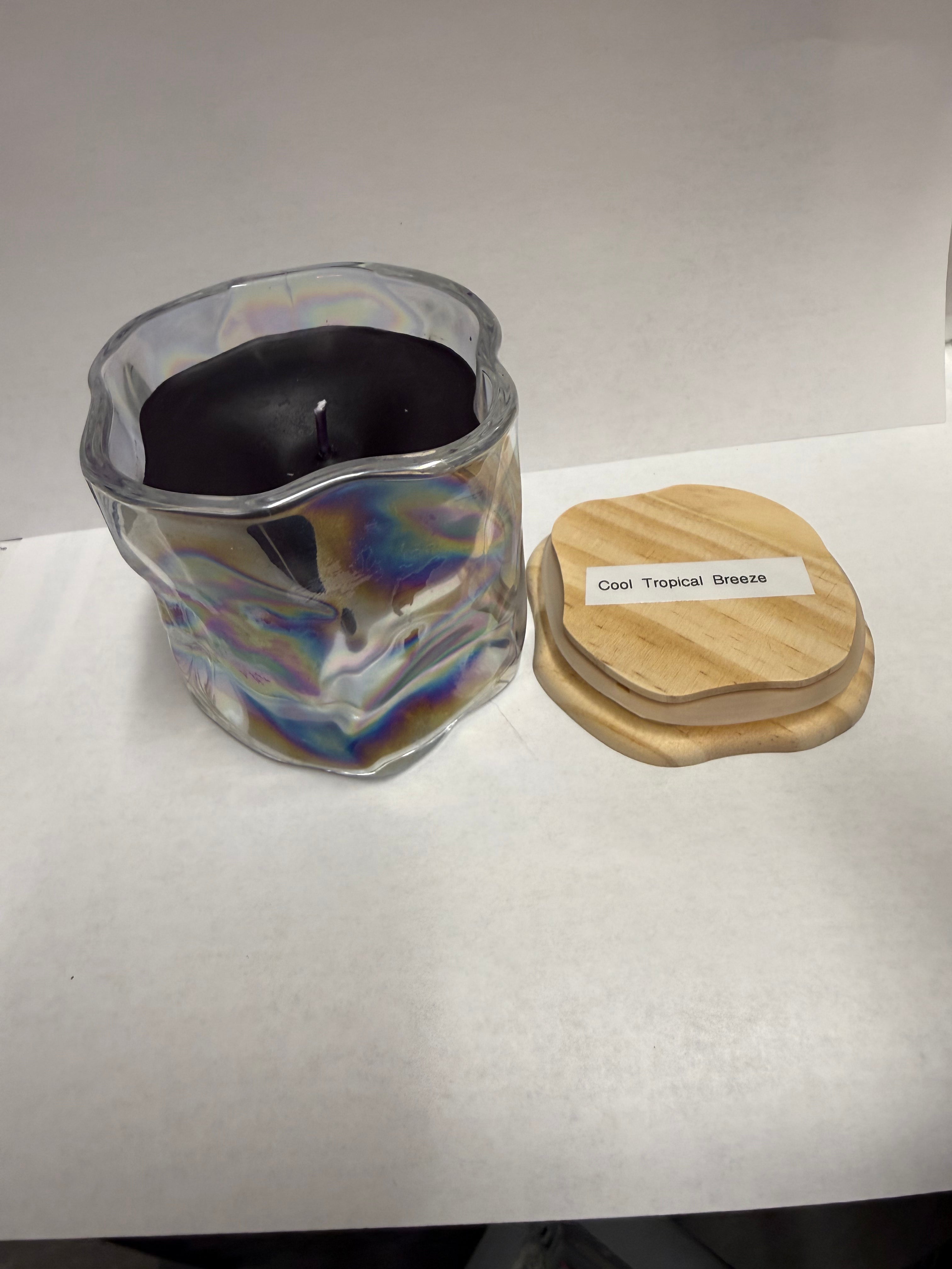 Twisted glass jar filled with soy candle scent of your choice.