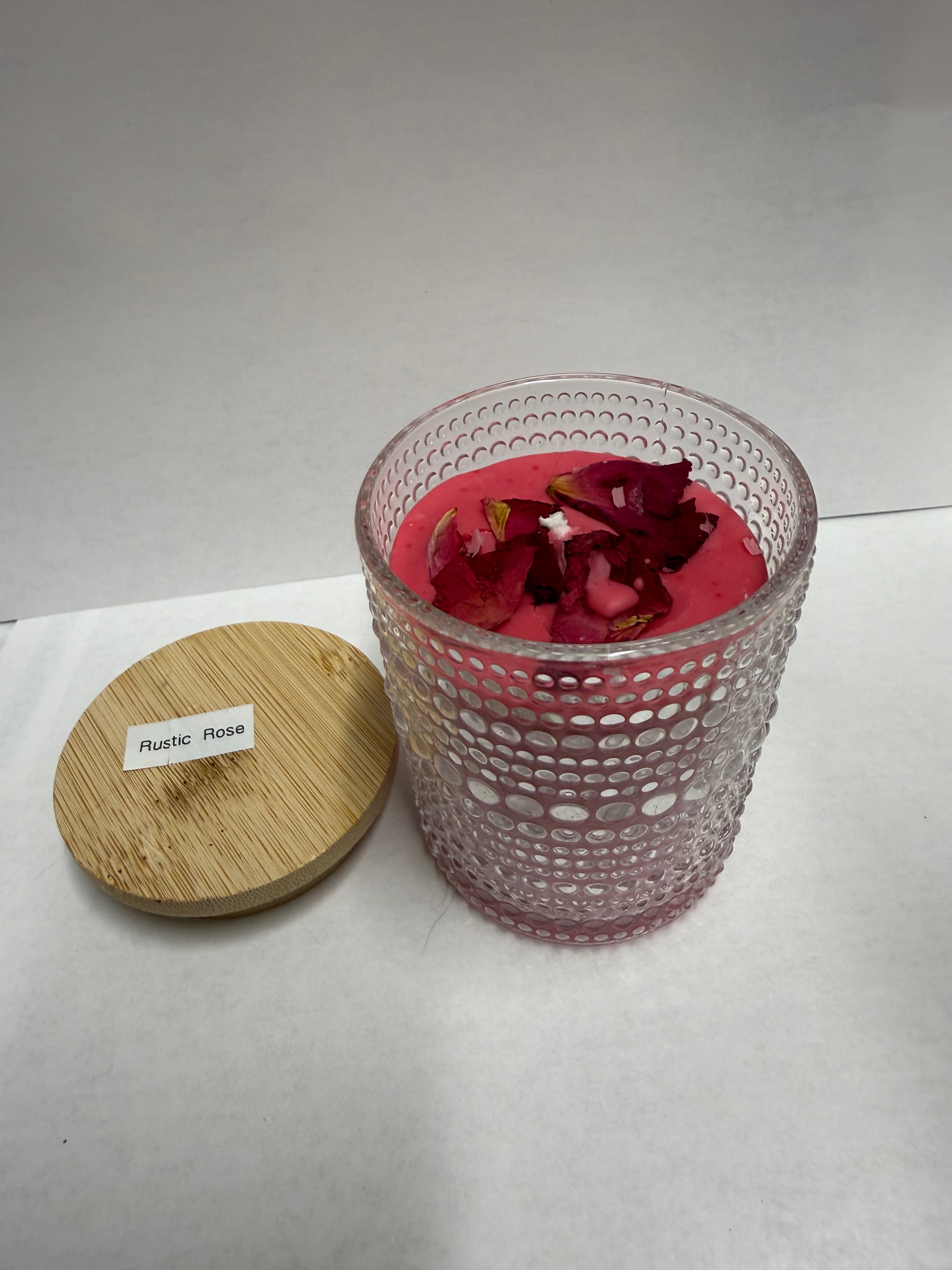 8 ounce decorative jar filled with soy candle scent of your choice