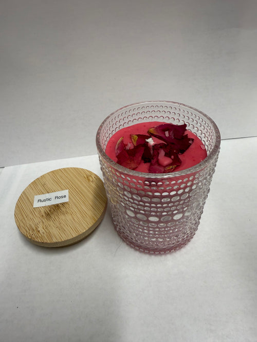 8 ounce decorative jar filled with soy candle scent of your choice
