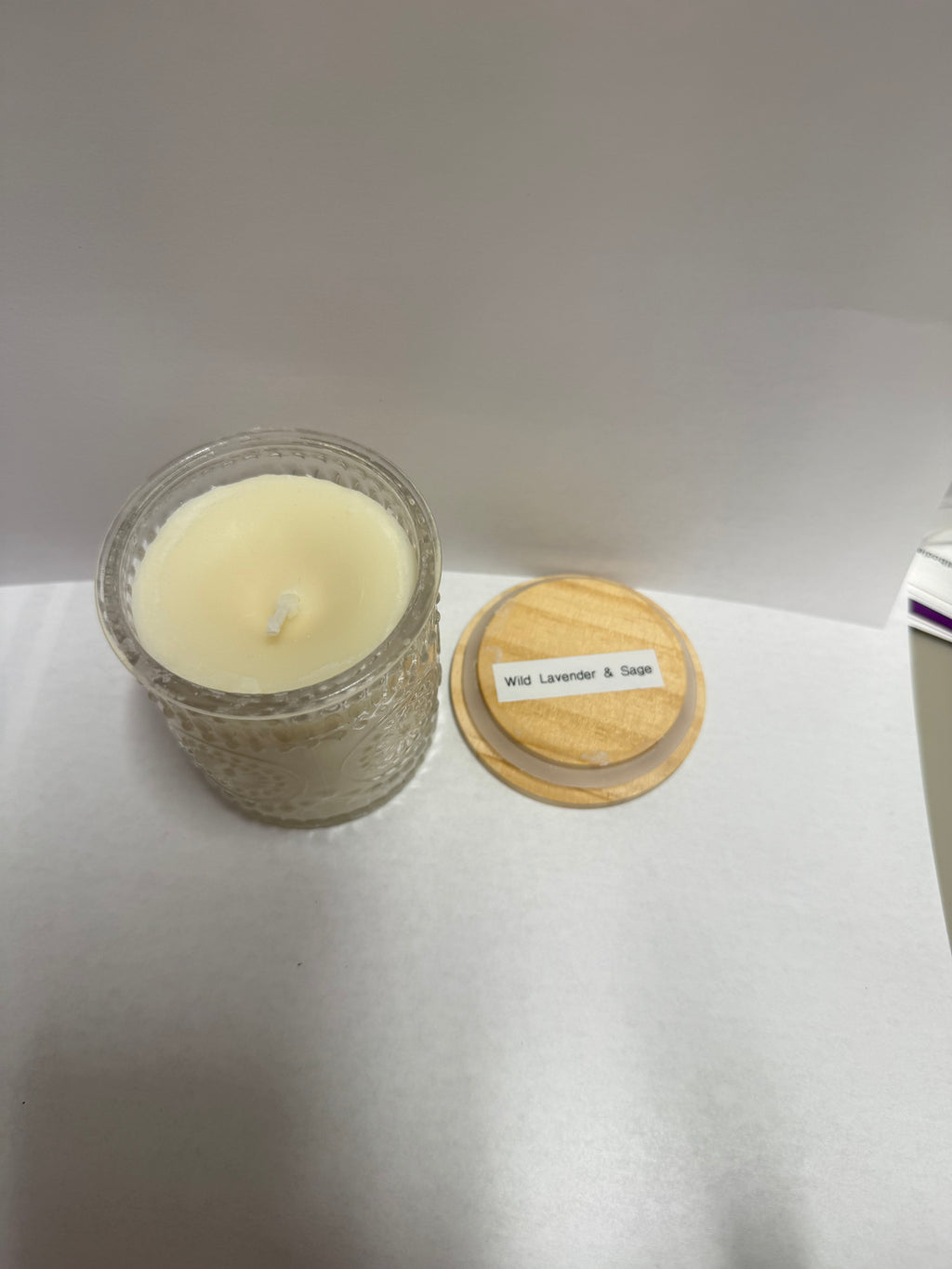 8 ounce decorative jar filled with soy candle scent of your choice