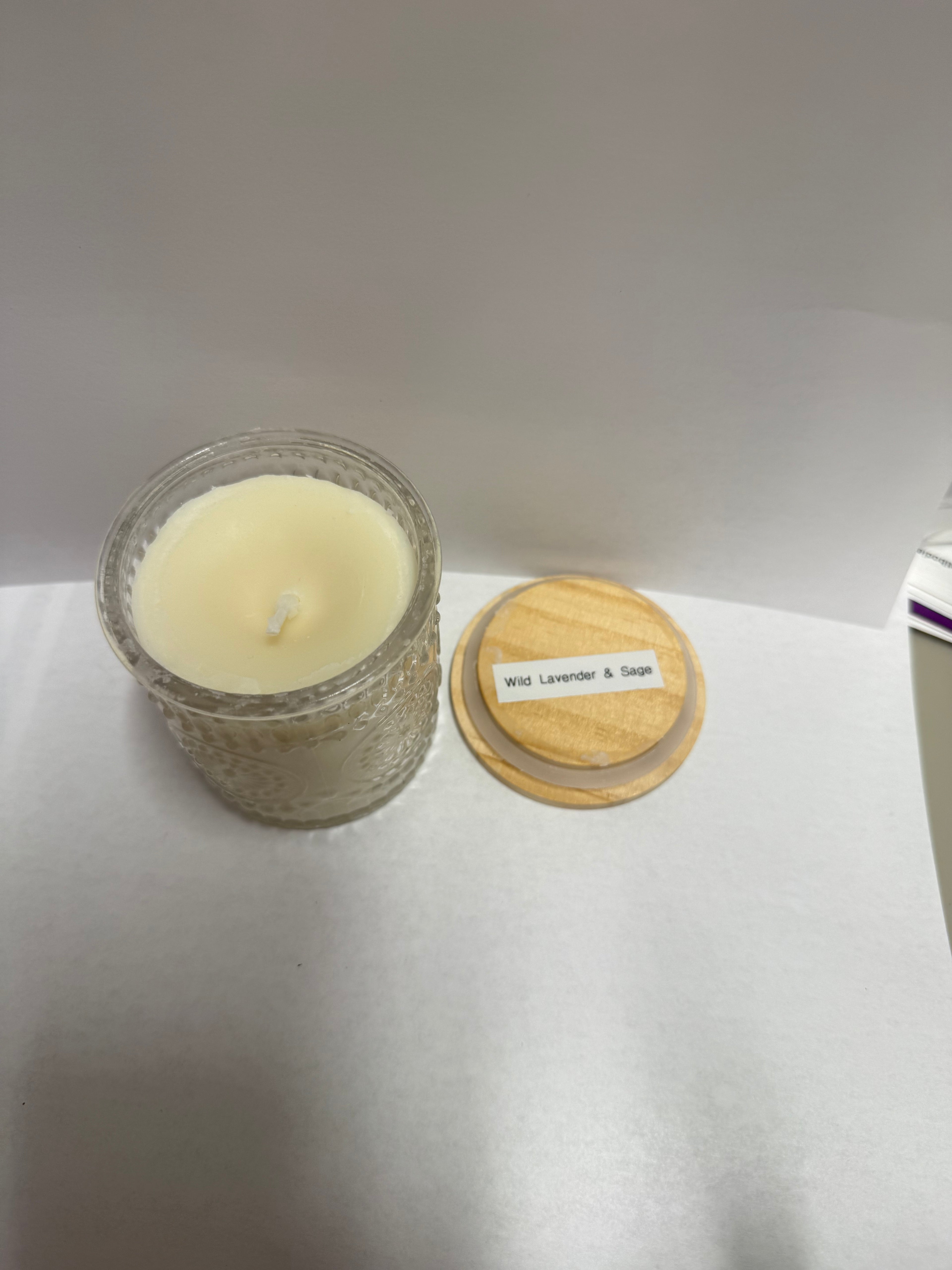 8 ounce decorative jar filled with soy candle scent of your choice