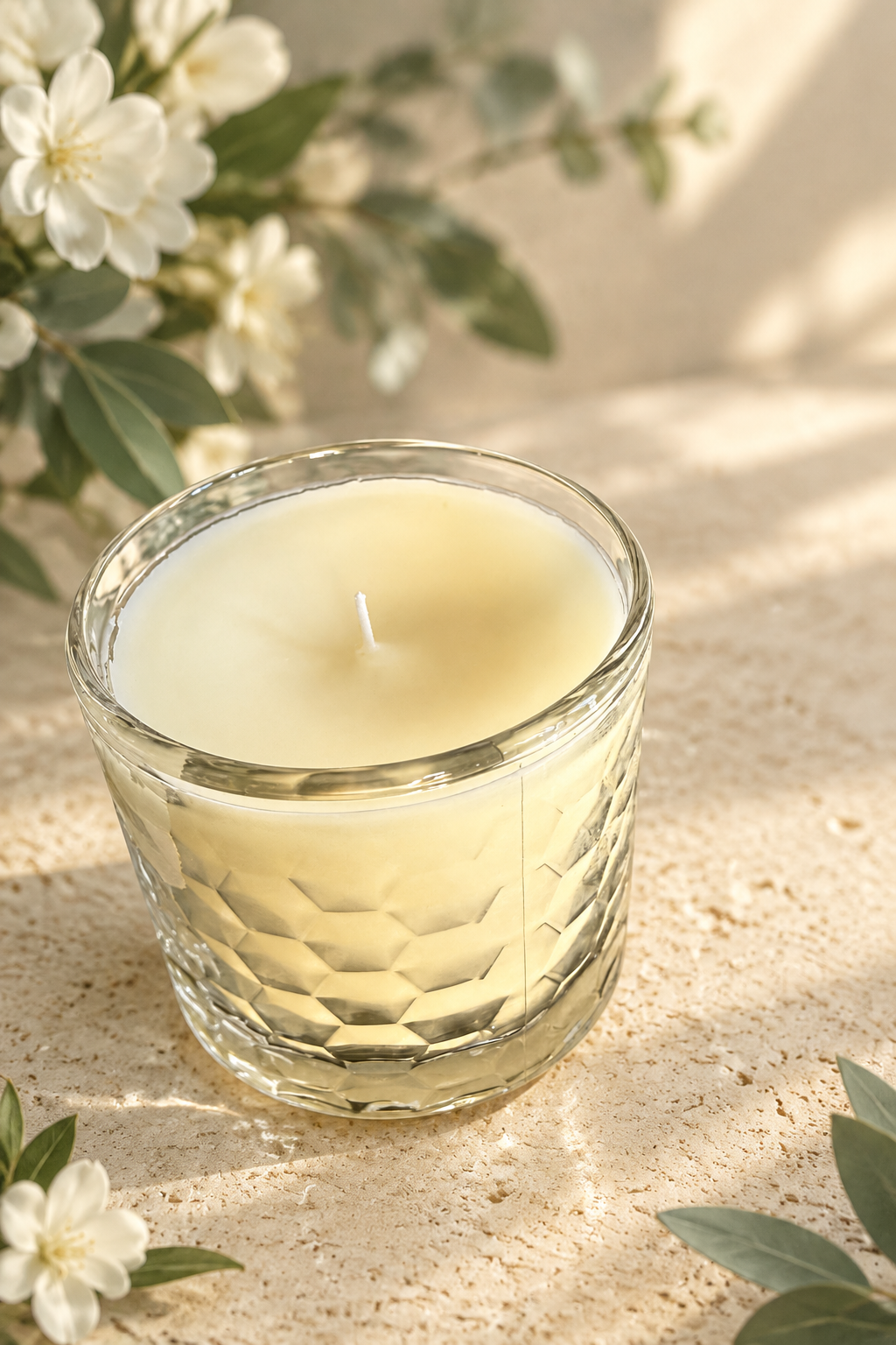 Angled candle with sage greenery