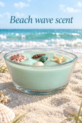 Beach wave scent candle with an ocean background