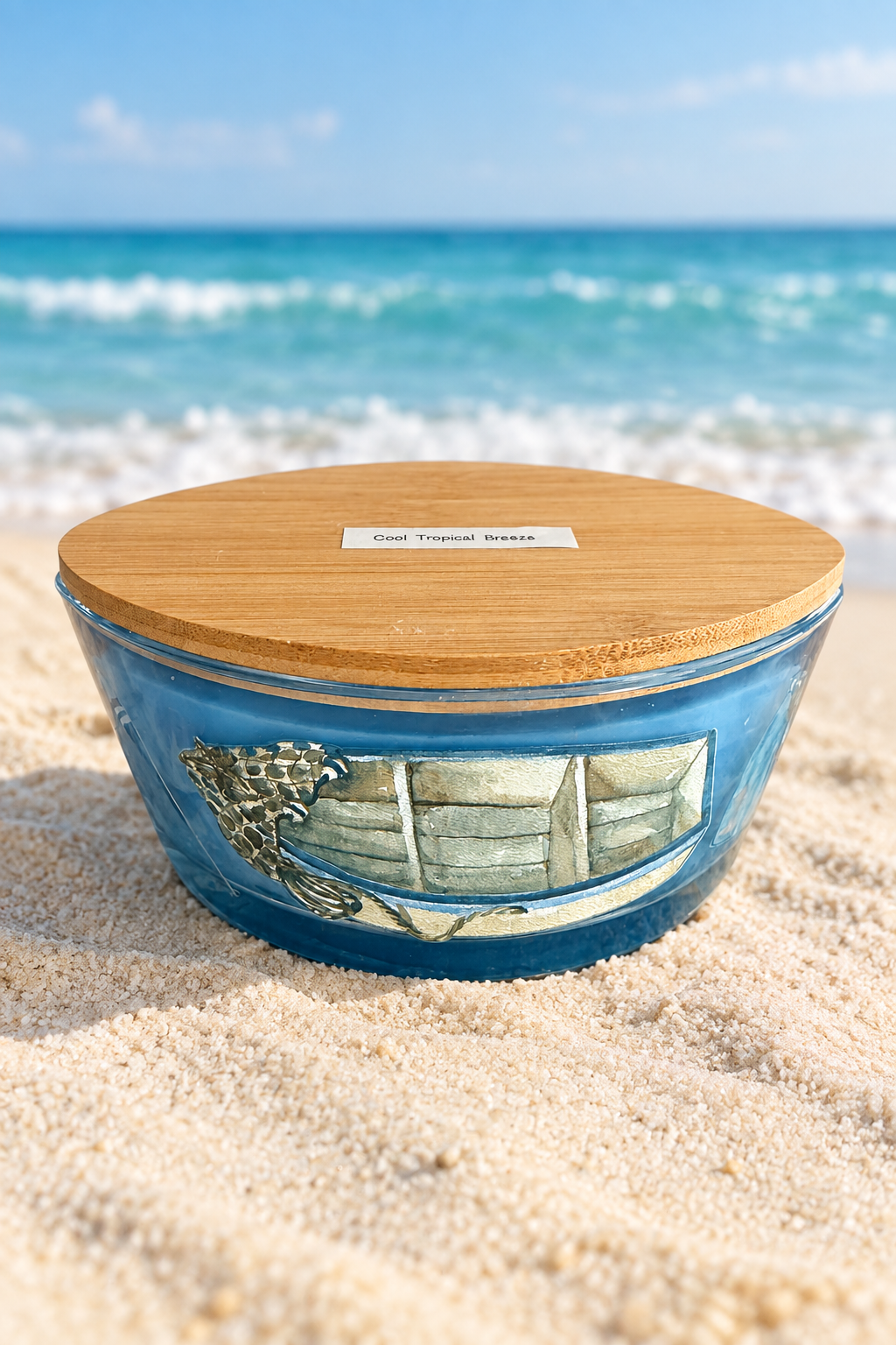 Boat-view candle with ocean background