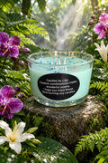 Candle surrounded by rainforest blossoms