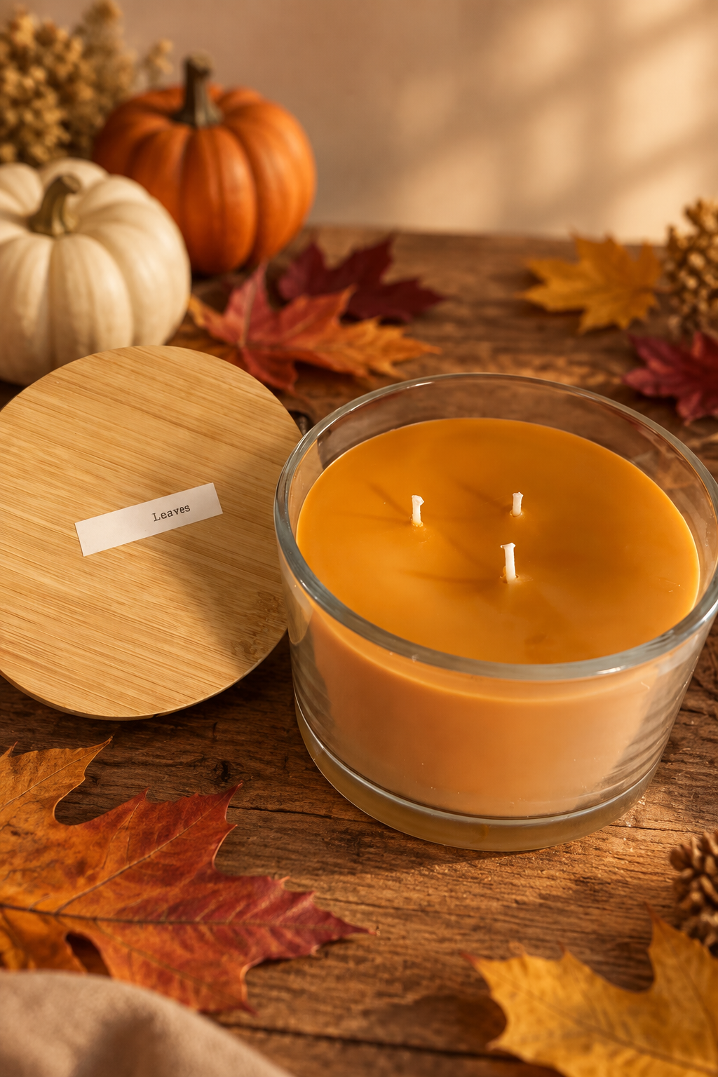 Open candle with fall styling