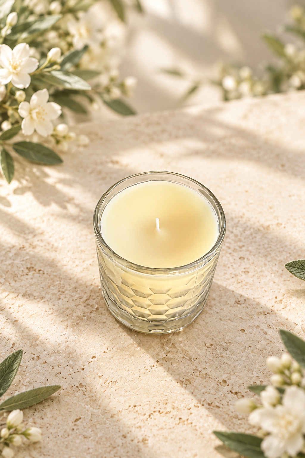 Overhead candle with ivory florals